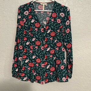 Matilda Jane Yesteryear Green Floral Long Sleeve Peplum Blouse Small